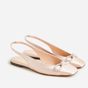 NWT J. Crew satin ballet slingbacks with crystal bow in mauve blush size 6